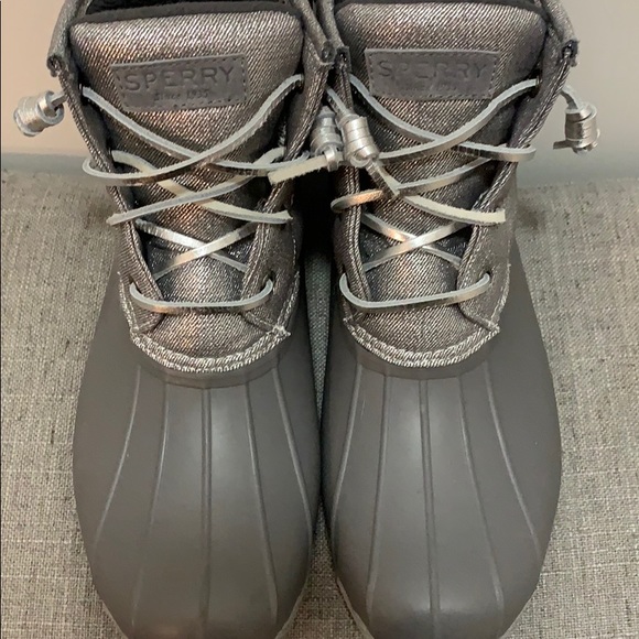 sperry metallic duck boots grey